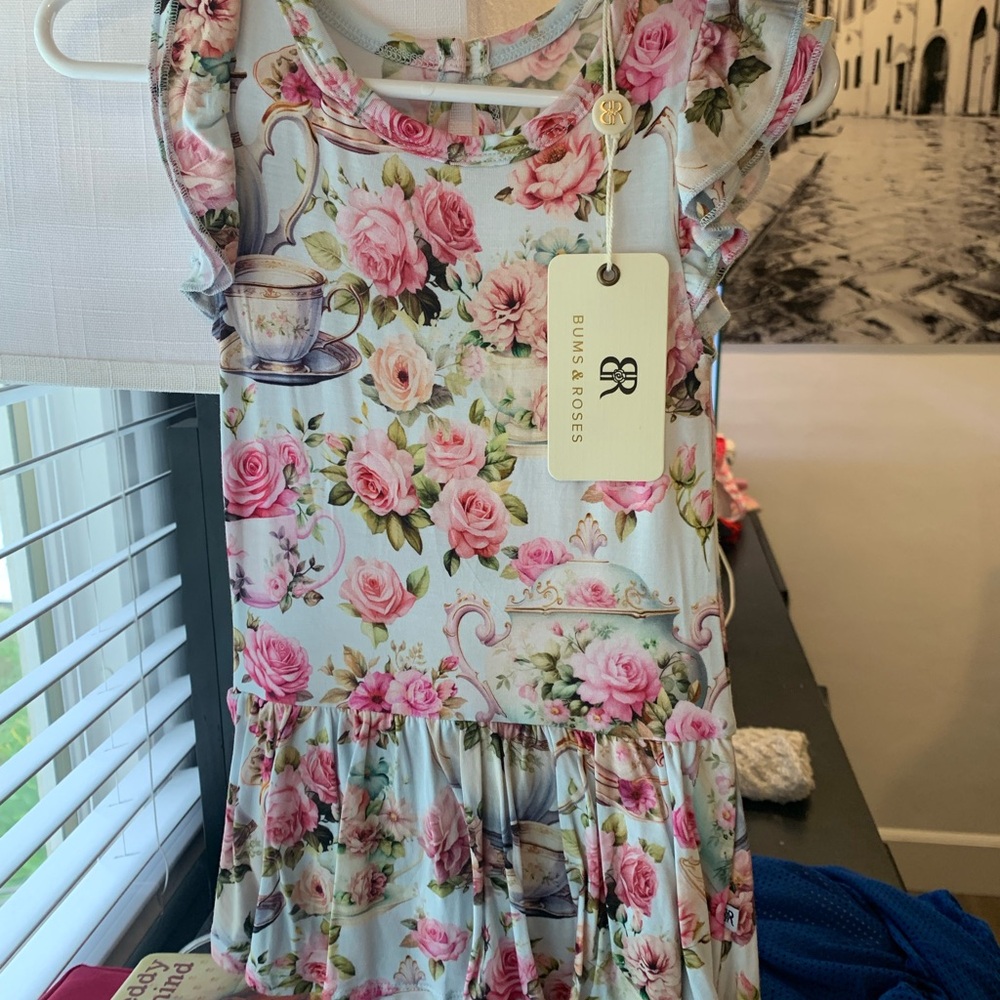 Bun & Roses Floral Kids Dress - Pink and Cream